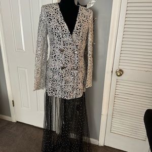 New Fashion Nova Formal Sequin Tuxedo Dress with Sheer Rhinestone Skirt